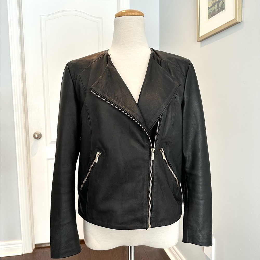 MANGO Genuine Leather Moto Biker Jacket - Size M